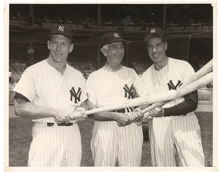Circa 1956 Mickey Mantle, Joe DiMaggio & Frank Baker Original Don Wingfield Type I Photograph (PSA/DNA Type I)